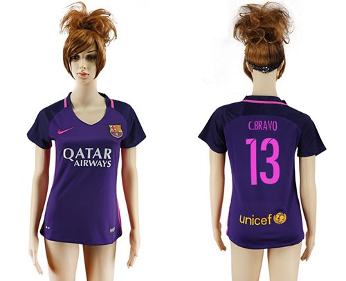 Women's Barcelona #13 C.Bravo Away Soccer Club Jersey